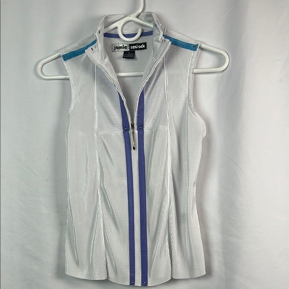 Jamie Sadock White and Blue Zip-Up Tank Top - Picture 1 of 6